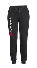 Calças unissex Audi RS Performance Joggers pretas, estilo esportivo com detalhes de alta performance e logo da marca.