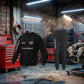 Fato de treino unissex Audi RS Performance Tracksuit, conjunto de roupas esportivas feitos à mão, em tecido preto com detalhes da marca.