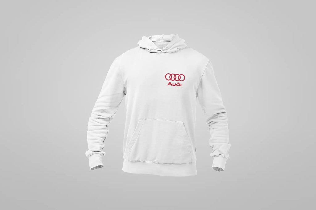 Moletom Audi Sport Performance Hoodie Unissex com logo branco da marca Audi, tecido confortável e design esportivo.