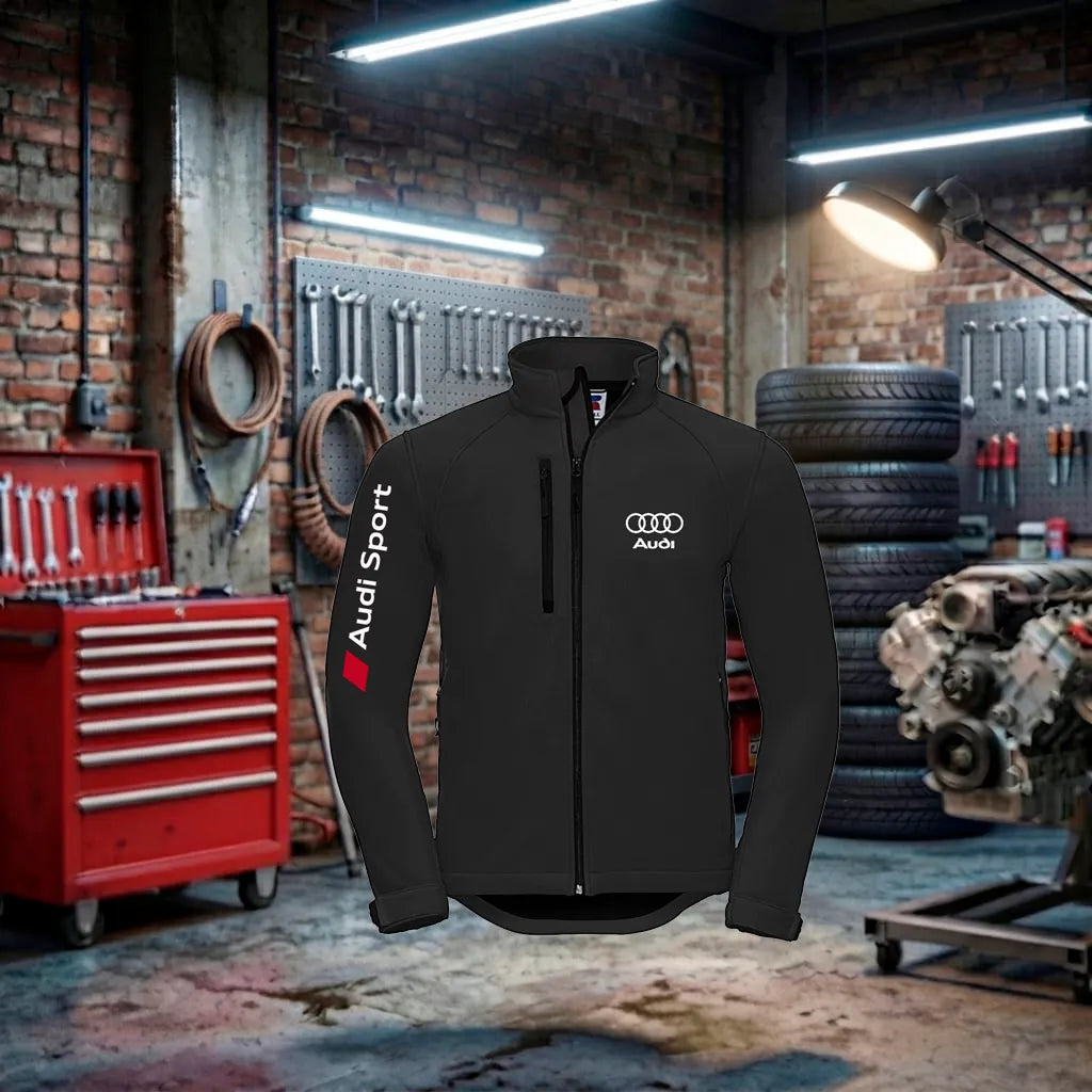 Blusão unissex Audi RS Performance Zip, tecido macio, com detalhes do carro Audi esportivo, ideal para fãs de automóveis.