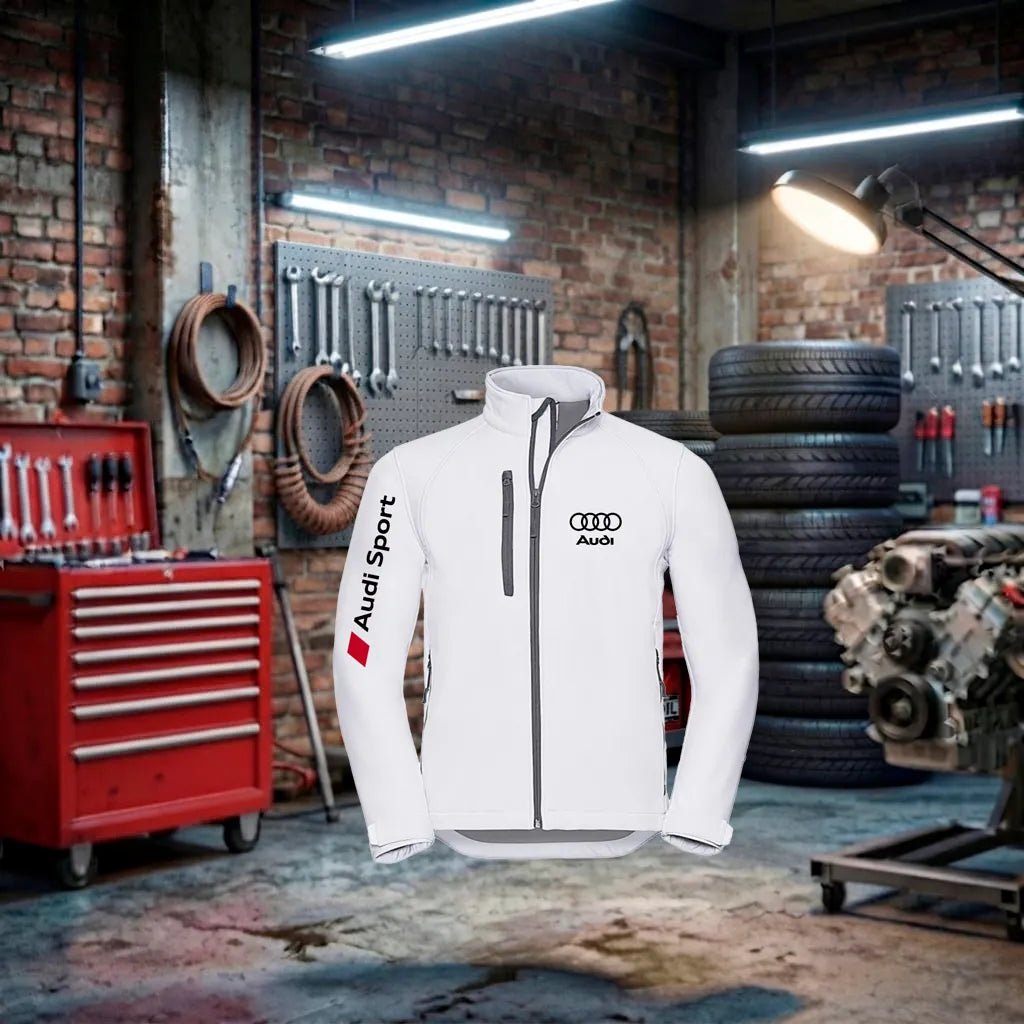 Blusão unissex Audi RS Performance Zip em tecido macio, com detalhes esportivos, para fãs de carros Audi.