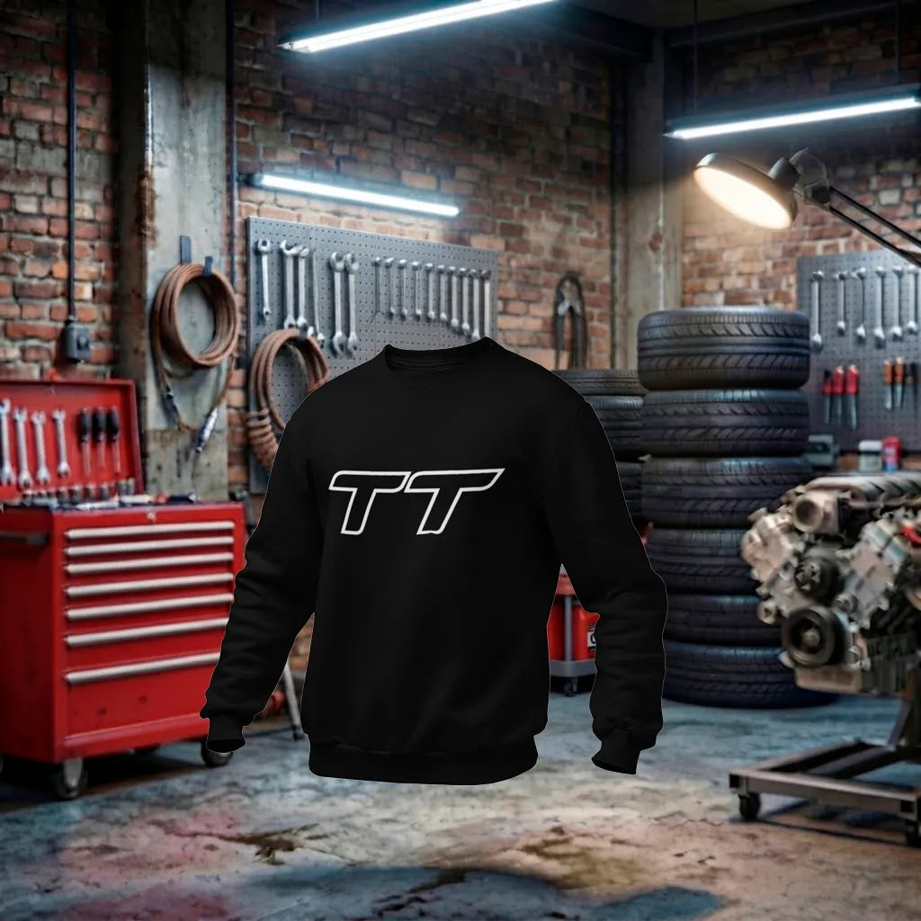 Moletom unissex Audi RS Performance, feito à mão, na cor preta, com detalhes de design esportivo e logo da marca Audi.