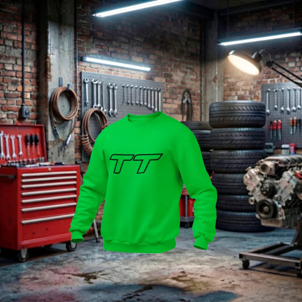 Blusa unissex Audi RS Performance em verde, com logo Audi e detalhes de estilo esportivo. Feita de algodão confortável.
