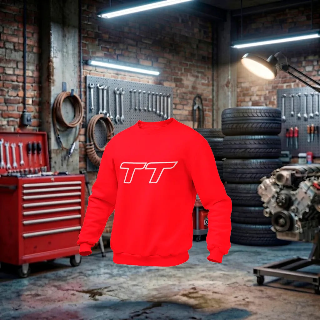Moletom Audi RS Performance Unissex com detalhes laranja, feito à mão, ideal para fãs de carros esportivos Audi.