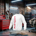 Moletom branco Audi Sport Mono unissex, feito à mão, com estampa de carro, confortável e ideal para fãs de automóveis.