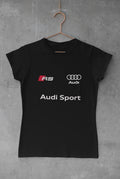 Camiseta preta Audi Sport Performance Lady feita à mão, com detalhes de design esportivo para mulheres fãs de automóveis.