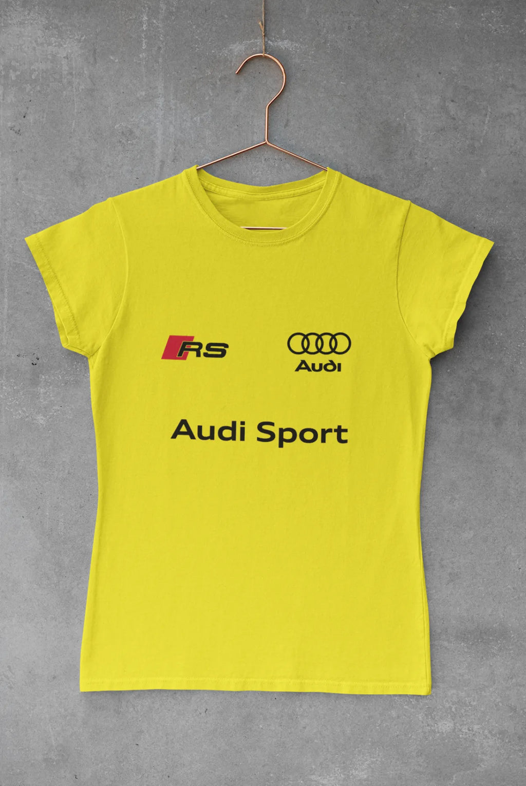 Camisa T-Shirt Audi Sport Performance Lady amarela, feita à mão, com logo Audi e design esportivo para mulheres.